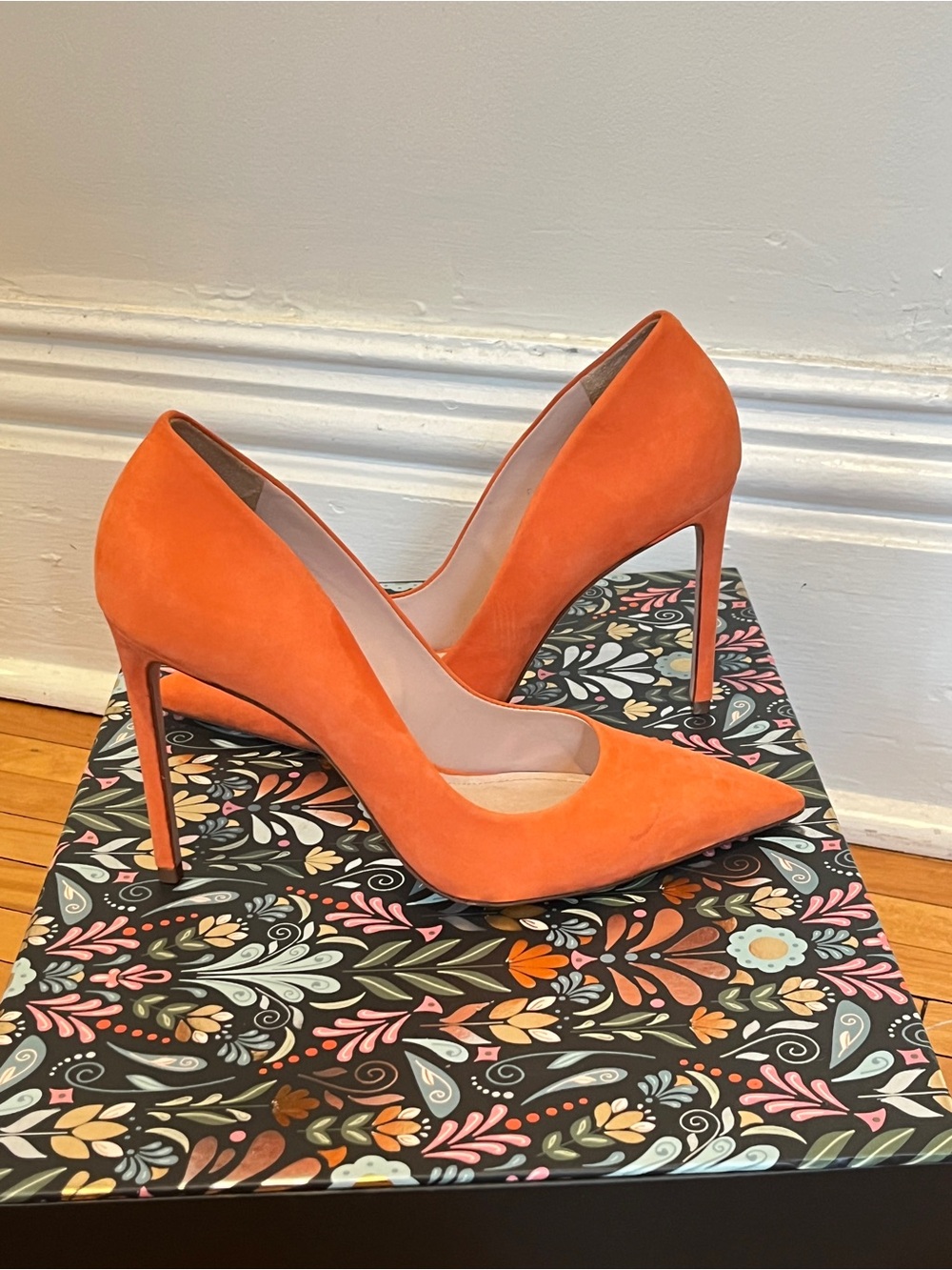 SCHUTZ Orange Suede Pointed Stiletto Pumps